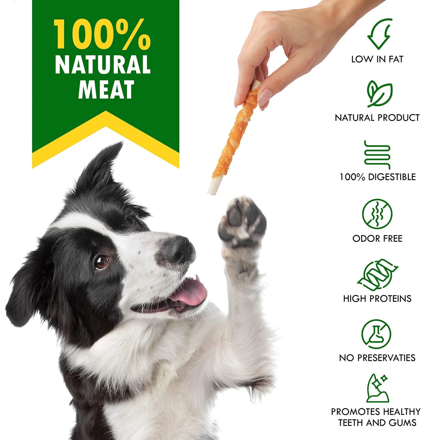 Dog Sticks Wrapped With Chicken & Pet Natural Chew Treats Grain Free Organic Meat & Human Grade Dried Snacks In Bulk For Training Small & Large Dogs