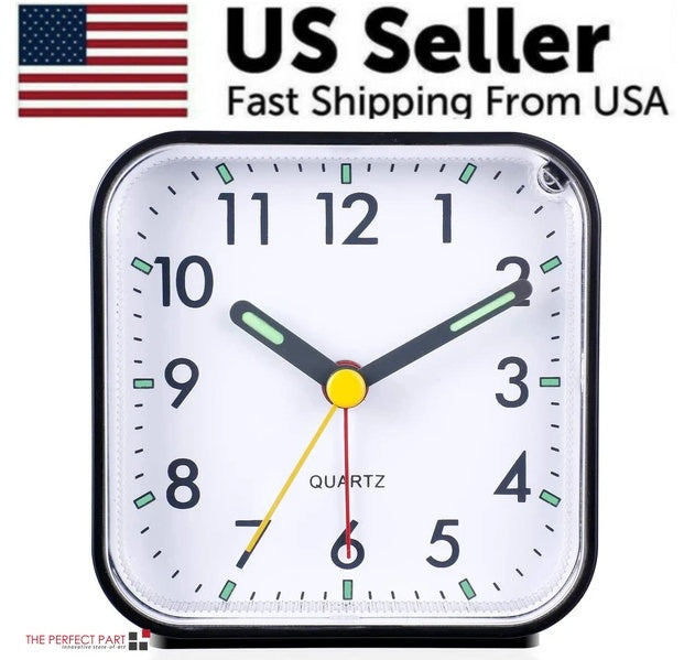 LED Desk Alarm Clock Nightlight Snooze Quiet Non Ticking Battery Powered Bedroom