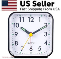 LED Desk Alarm Clock Nightlight Snooze Quiet Non Ticking Battery Powered Bedroom