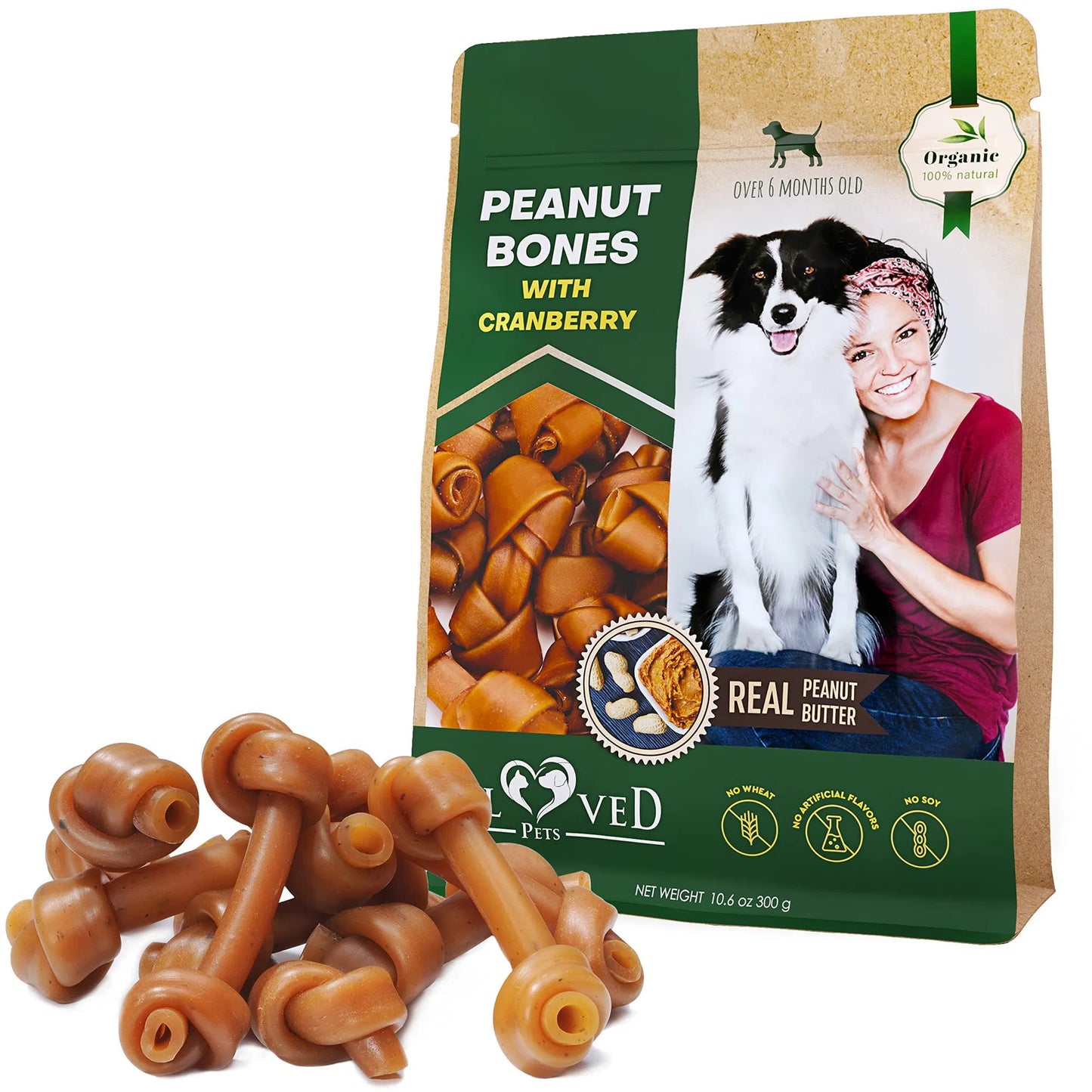 Dog Peanut Butter Bones With Cranberry Rawhide Free Chew Treats Pet Natural Mini & Big Organic Snacks Healthy Collagen & Bulk Best Chews For Small & Large Dogs