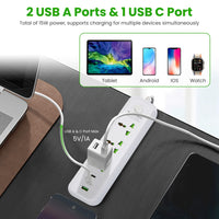 1Pc Power Strip With 6FT Extension Cord 3 AC Outlets And 2 USB A Ports 1 USB C Port 2500W Wall Mount Outlet Extender For Home Office Dorm Travel