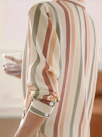Ladies' Long-sleeved Striped Printed Versatile Casual Shirt