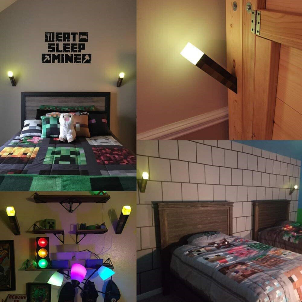Minecraft Game Torch Lamp Led Night Light Home Decors USB Rechargeable Kids Gift
