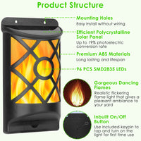 Forbidden To Sell On Walmart 1Pc Flame Solar Lights Outdoor 96 LEDs Waterproof Flickering Flame Wall Mount Lamp Auto On Off Sensor Decorative Landscape Night Lamp For Deck Patio Yard
