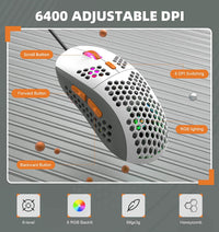 Wired Gaming Mouse Lightweight Chroma RGB Backlit,7 Programmable Buttons 6400DPI
