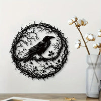 Gothic Black Metal Crow Wall Art - Vintage Industrial Iron Bird Silhouette