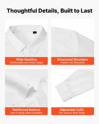 Men's Button Up Shirt, Mens Long Sleeve Wrinkle-free Button Down Dress Shirts, Slim Fit Soft Stretch Fabric For Business Casual Or Formal, Work, Wedding, Dinner, White, XL Size