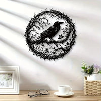 Gothic Black Metal Crow Wall Art - Vintage Industrial Iron Bird Silhouette
