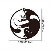 Metal Yin Yang Cat Wall Art Sculpture, Handmade Indoor