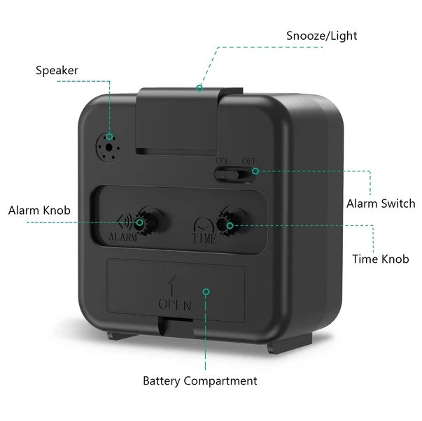 LED Desk Alarm Clock Nightlight Snooze Quiet Non Ticking Battery Powered Bedroom