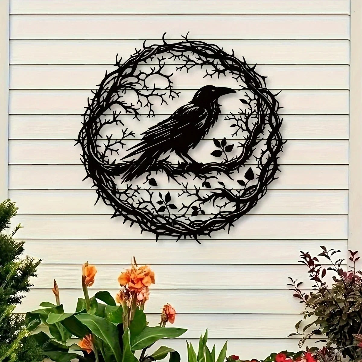 Gothic Black Metal Crow Wall Art - Vintage Industrial Iron Bird Silhouette
