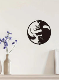 Metal Yin Yang Cat Wall Art Sculpture, Handmade Indoor