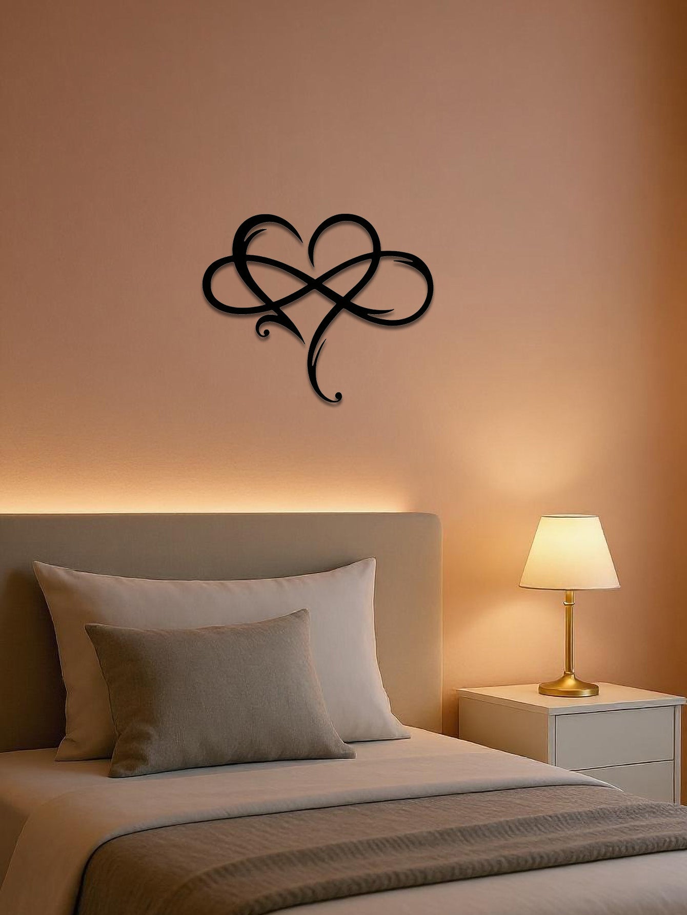 1pc Infinity Heart Metal Wall Decor Black,Heart Love Sign Plaque Elegant Bedroom