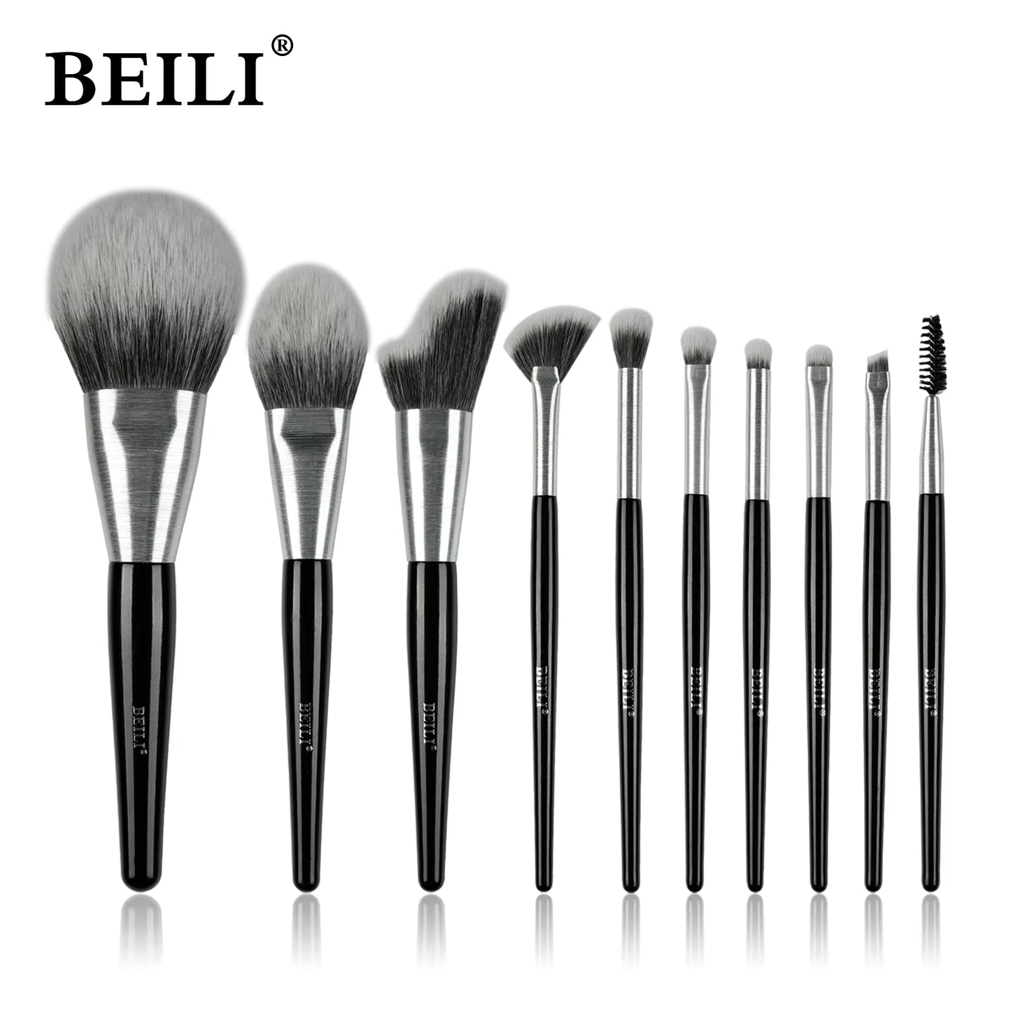 Baili 10pcs Rose Gold Tube Synthetic Hair Vegan Luxury Makeup Brush Set Contour Blush Brush Set