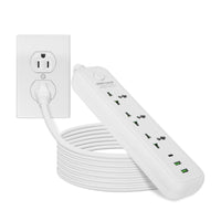 1Pc Power Strip With 6FT Extension Cord 3 AC Outlets And 2 USB A Ports 1 USB C Port 2500W Wall Mount Outlet Extender For Home Office Dorm Travel