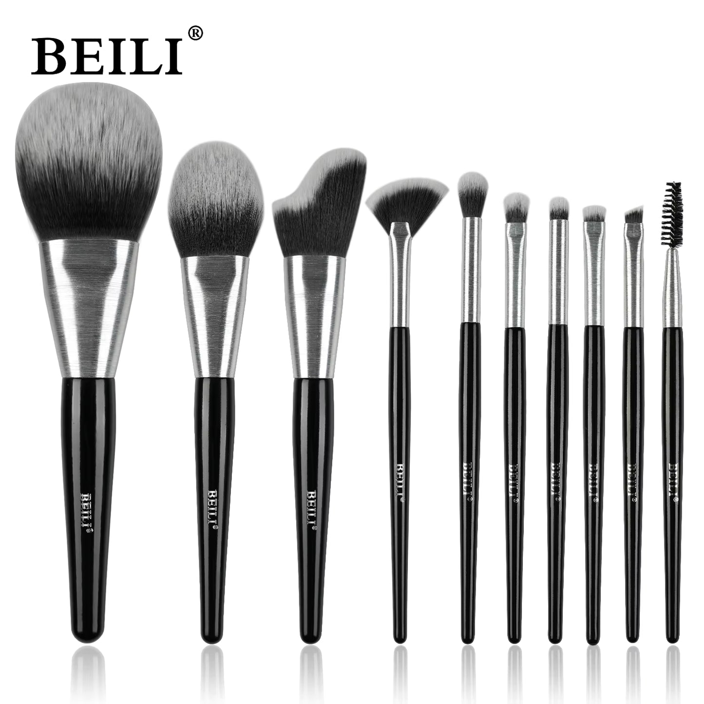 Baili 10pcs Rose Gold Tube Synthetic Hair Vegan Luxury Makeup Brush Set Contour Blush Brush Set