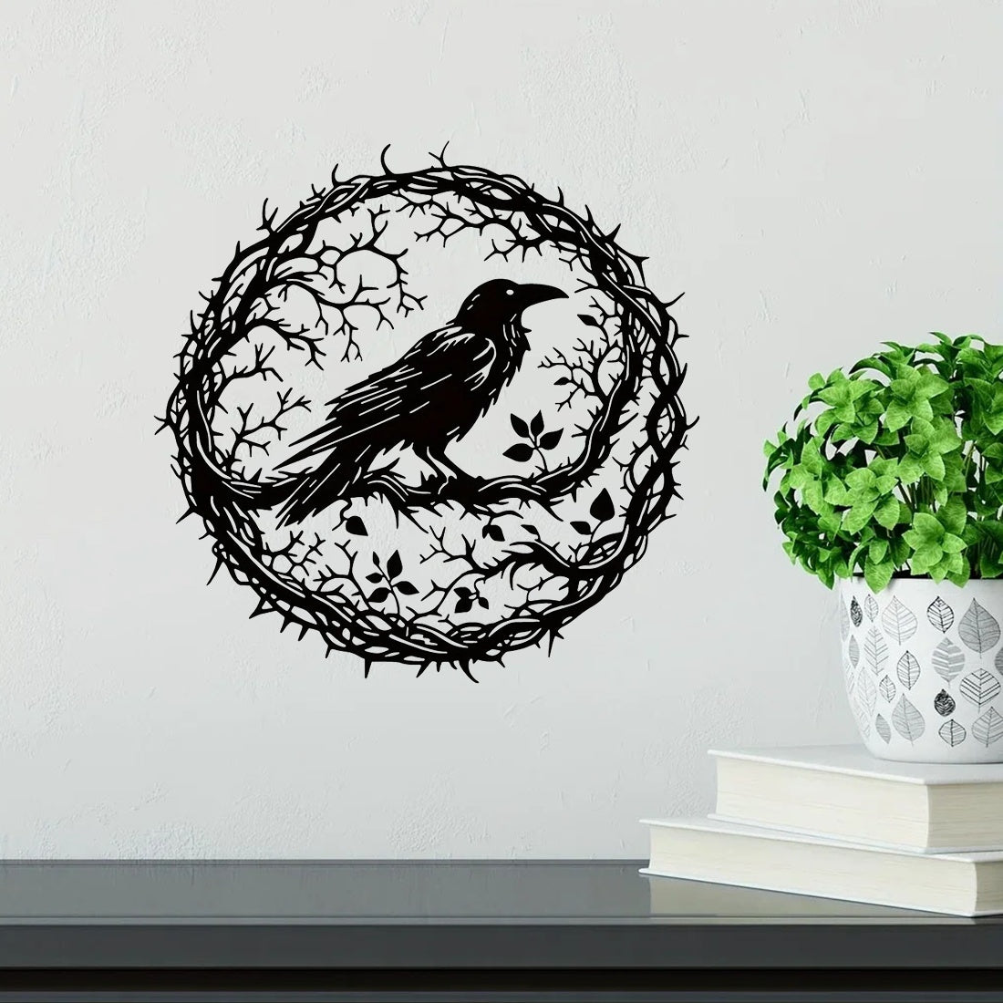 Gothic Black Metal Crow Wall Art - Vintage Industrial Iron Bird Silhouette